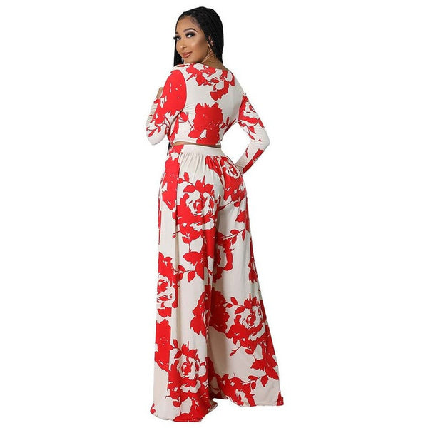 PAINTED RED AND WHITE TWO PIECE SET TOP AND PANT